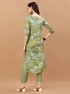 Printed Cotton Green Kurta Pant & Dupatta Set, Multicolor - Hiral Fashion | Grocsy