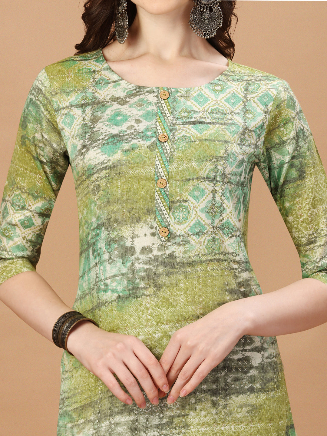 Printed Cotton Green Kurta Pant & Dupatta Set, Multicolor - Hiral Fashion | Grocsy