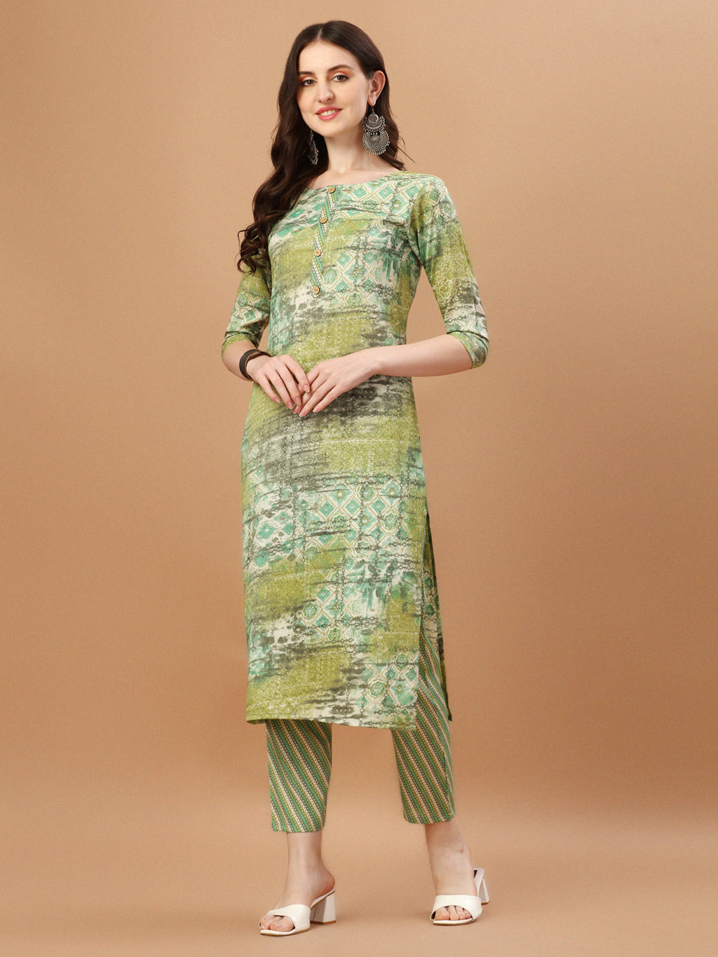 Printed Cotton Green Kurta Pant & Dupatta Set, Multicolor - Hiral Fashion | Grocsy