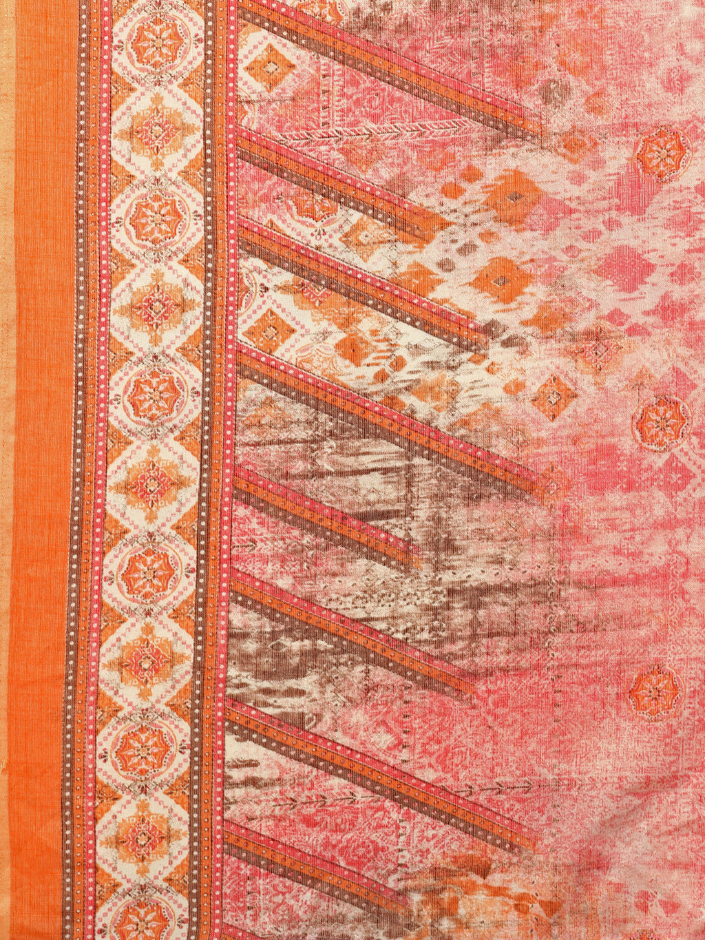Printed Cotton Orange & Pink Kurta Pant & Dupatta Set, Multicolor - Hiral Fashion | Grocsy
