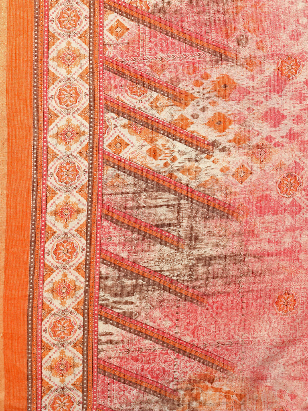 Printed Cotton Orange & Pink Kurta Pant & Dupatta Set, Multicolor - Hiral Fashion | Grocsy