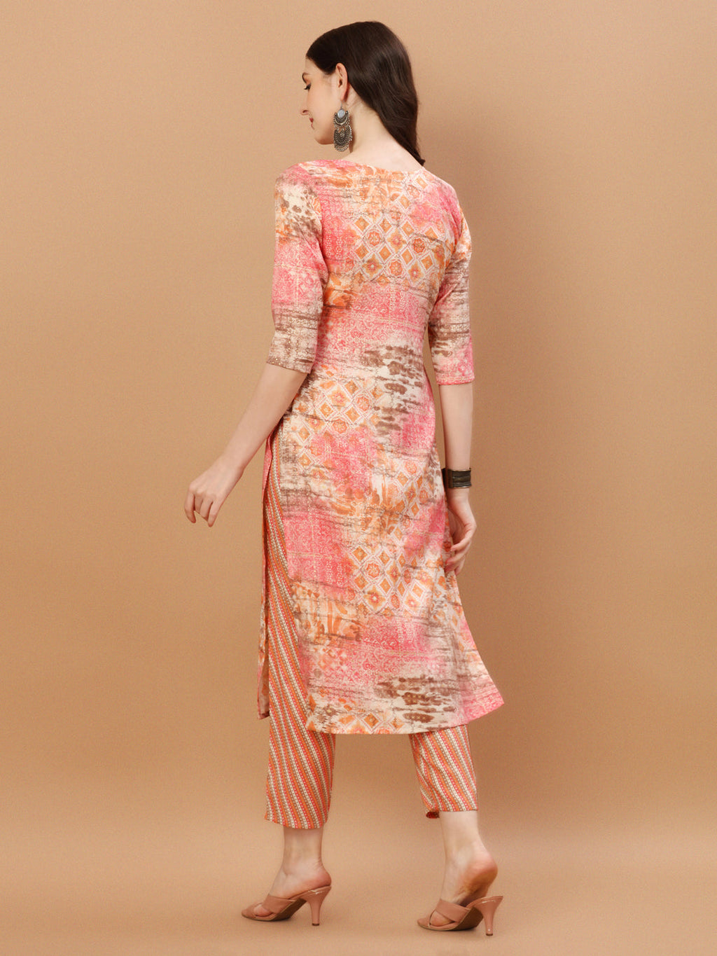 Printed Cotton Orange & Pink Kurta Pant & Dupatta Set, Multicolor - Hiral Fashion | Grocsy