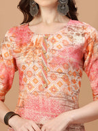 Printed Cotton Orange & Pink Kurta Pant & Dupatta Set, Multicolor - Hiral Fashion | Grocsy