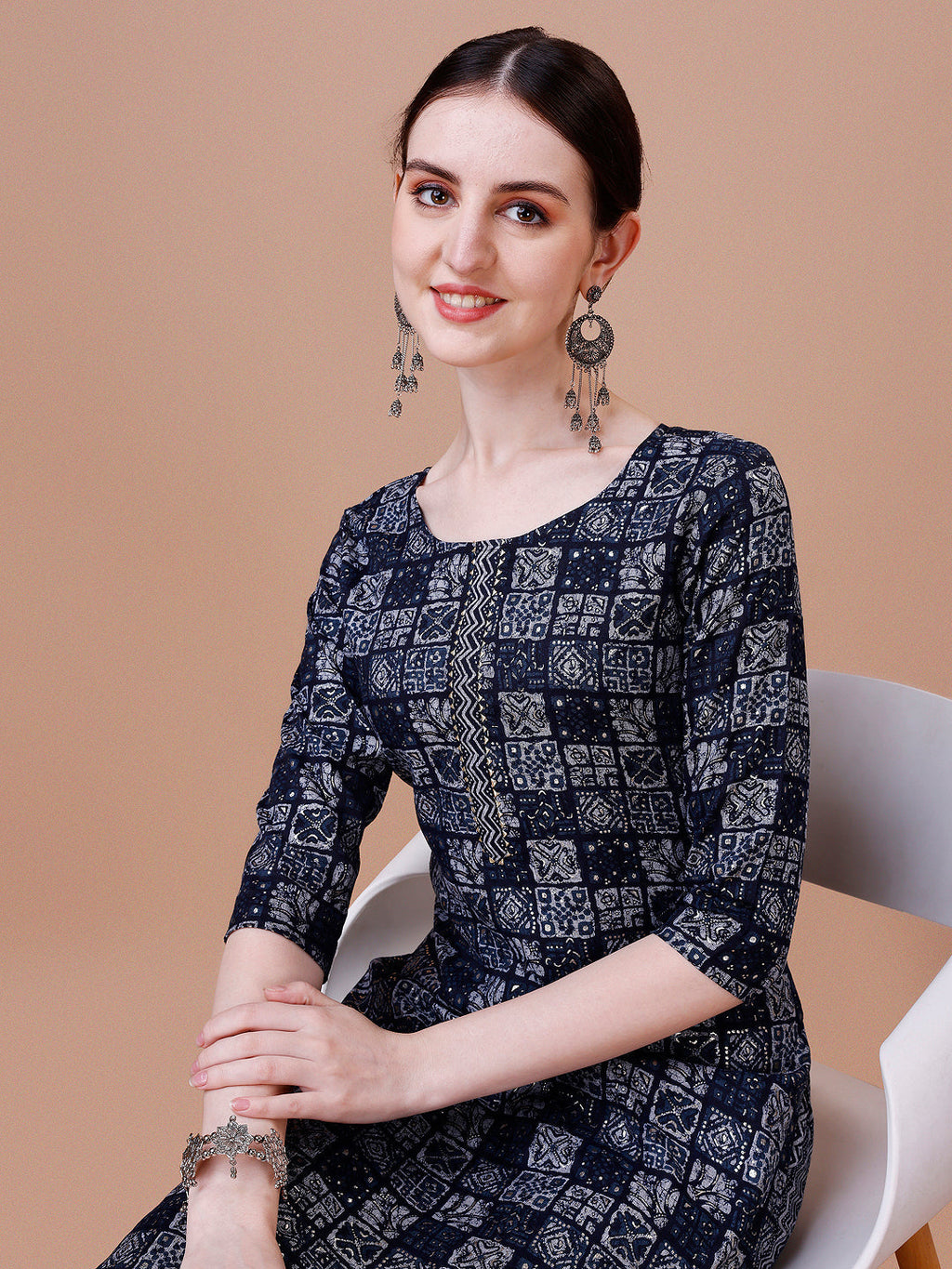 Ethnic Tribal Printed Kurta & Pant Set, Multicolor - Hiral Fashion | Grocsy