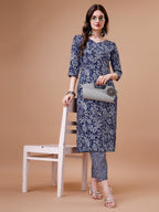 Women Floral Printed Casual Wear Kurta With Pant, Multicolor - Hiral Fashion | Grocsy
