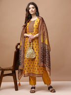 Embroidered & Ethnic Motifs Printed Kurta With Pant & Dupatta, Multicolor - Hiral Fashion | Grocsy