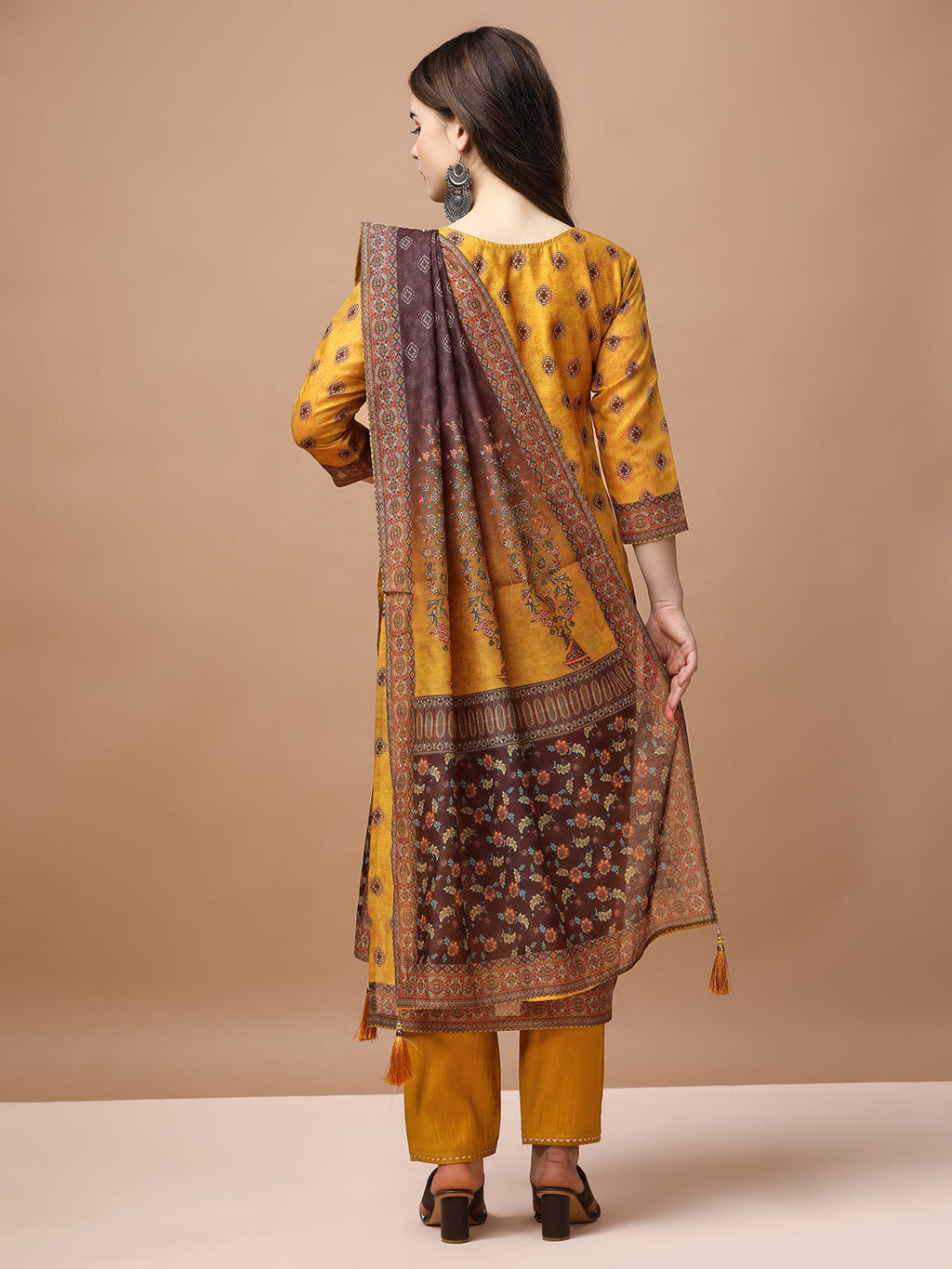 Embroidered & Ethnic Motifs Printed Kurta With Pant & Dupatta, Multicolor - Hiral Fashion | Grocsy