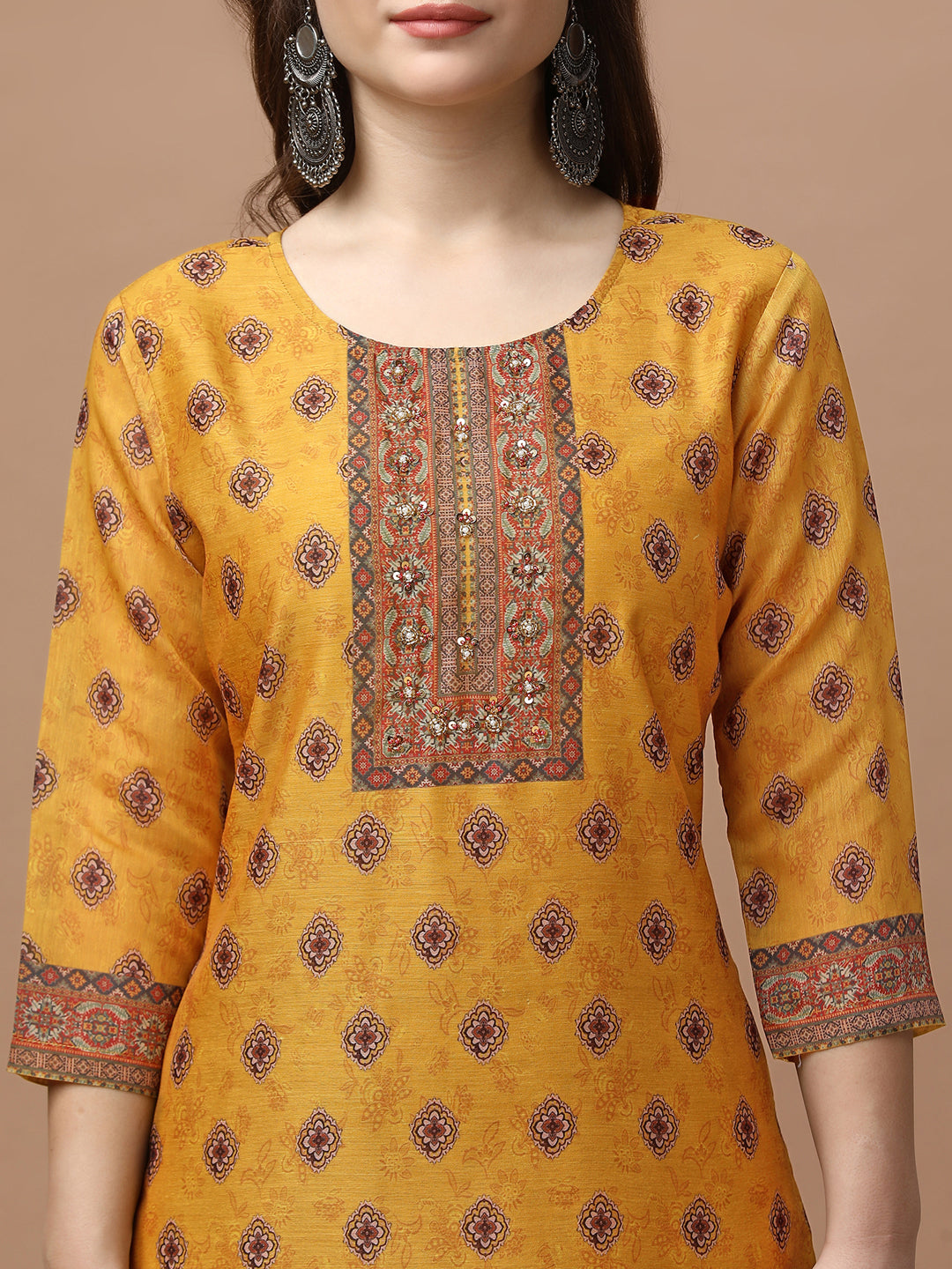 Embroidered & Ethnic Motifs Printed Kurta With Pant & Dupatta, Multicolor - Hiral Fashion | Grocsy