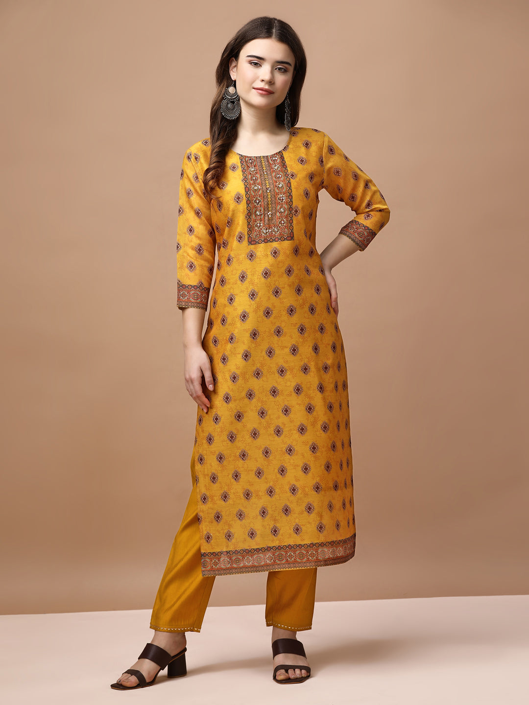 Embroidered & Ethnic Motifs Printed Kurta With Pant & Dupatta, Multicolor - Hiral Fashion | Grocsy