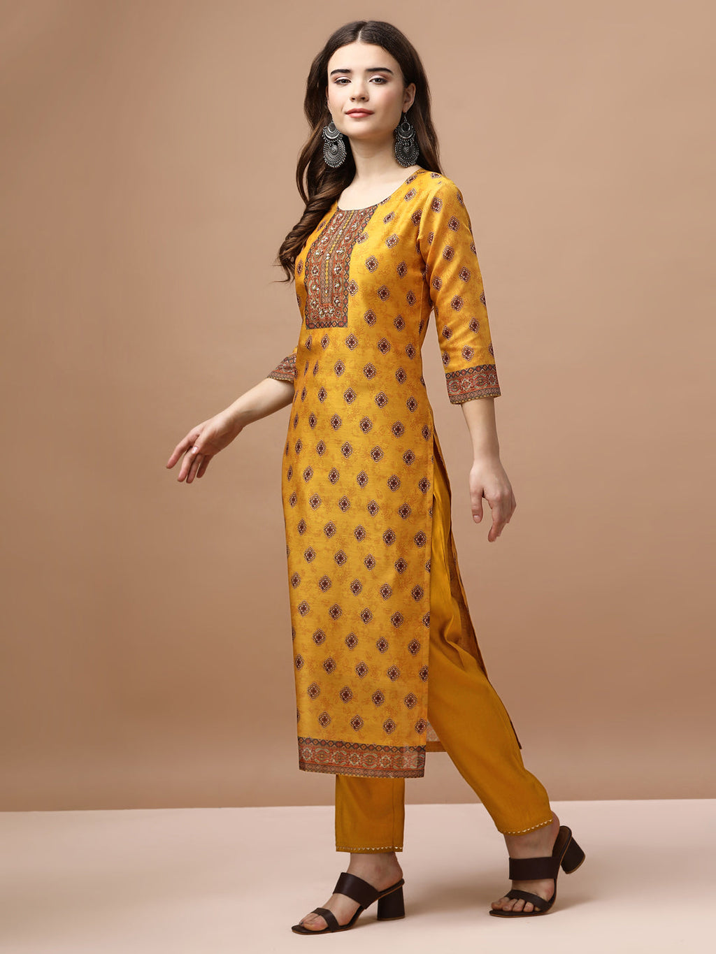 Embroidered & Ethnic Motifs Printed Kurta With Pant & Dupatta, Multicolor - Hiral Fashion | Grocsy