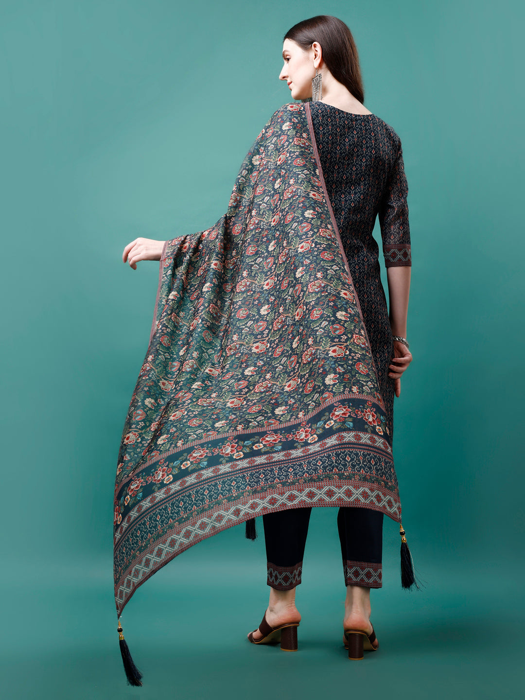 Hand Embroidered Kurta With Pant & Dupatta, Multicolor - Hiral Fashion | Grocsy