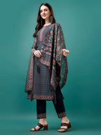 Hand Embroidered Kurta With Pant & Dupatta, Multicolor - Hiral Fashion | Grocsy