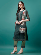 Hand Embroidered Kurta With Pant & Dupatta, Multicolor - Hiral Fashion | Grocsy