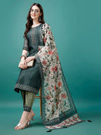 Hand Embroidered Kurta With Pant & Dupatta, Multicolor - Hiral Fashion | Grocsy