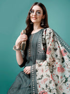 Hand Embroidered Kurta With Pant & Dupatta, Multicolor - Hiral Fashion | Grocsy