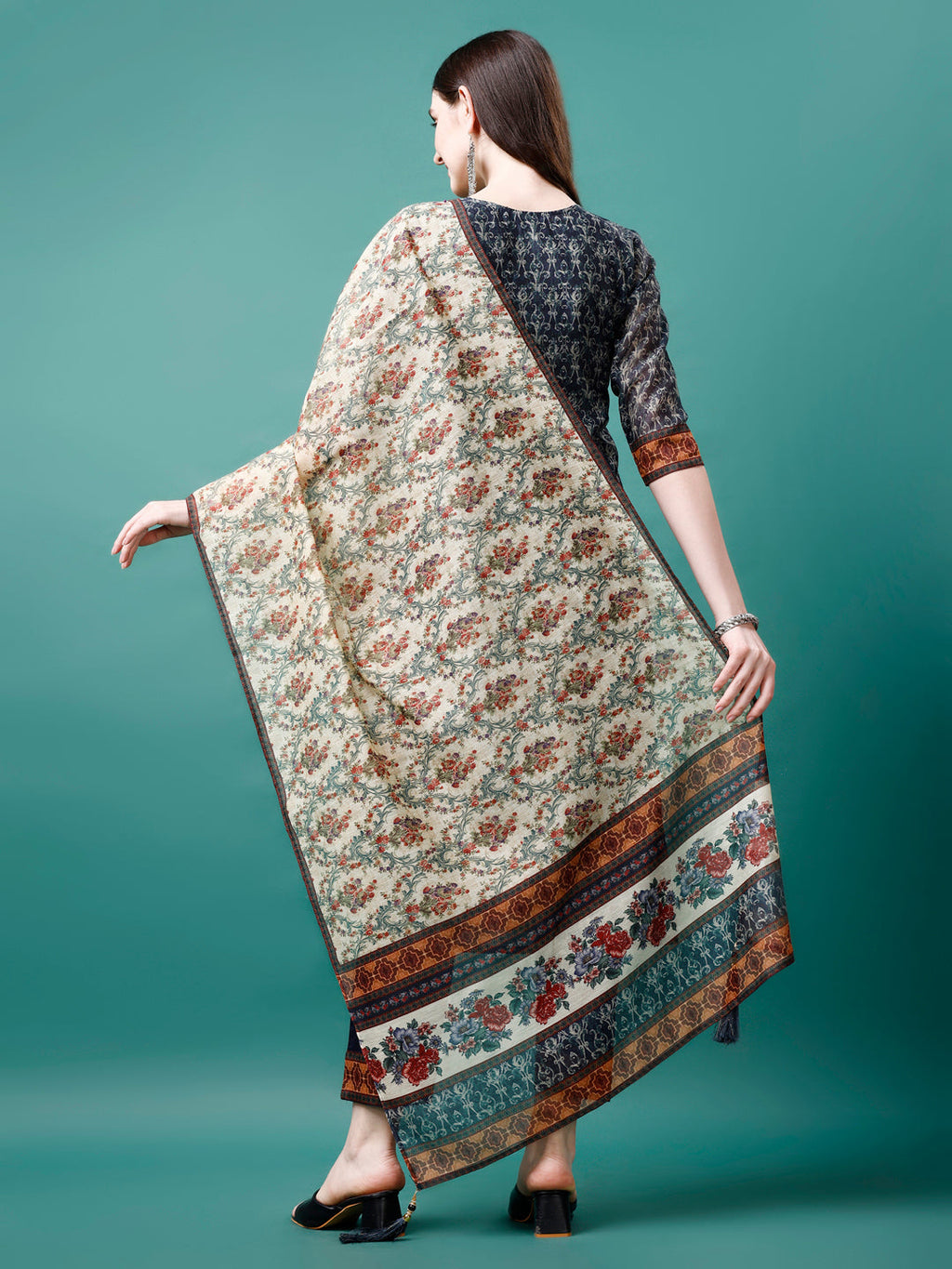 Hand Embroidered Kurta With Pant & Dupatta, Multicolor - Hiral Fashion | Grocsy