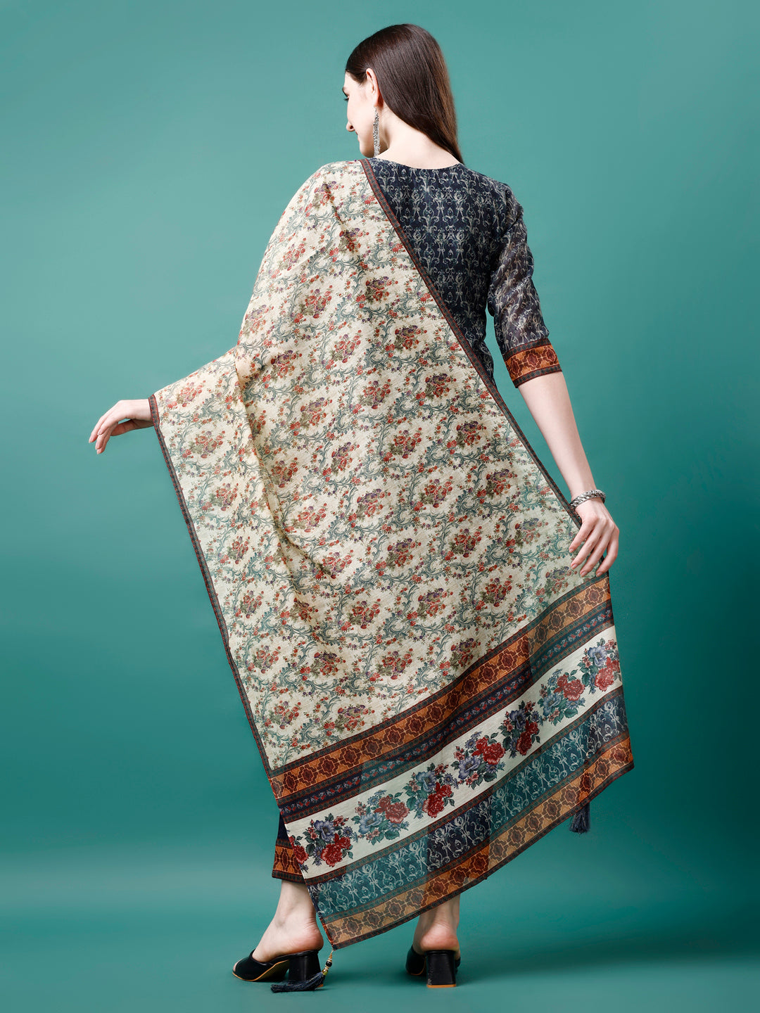 Hand Embroidered Kurta With Pant & Dupatta, Multicolor - Hiral Fashion | Grocsy