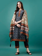 Hand Embroidered Kurta With Pant & Dupatta, Multicolor - Hiral Fashion | Grocsy
