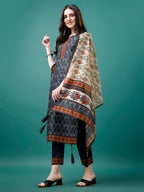 Hand Embroidered Kurta With Pant & Dupatta, Multicolor - Hiral Fashion | Grocsy