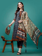 Hand Embroidered Kurta With Pant & Dupatta, Multicolor - Hiral Fashion | Grocsy