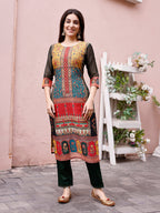 Printed Chanderi Kurta With Pant & Dupatta, Multicolor - Hiral Fashion | Grocsy