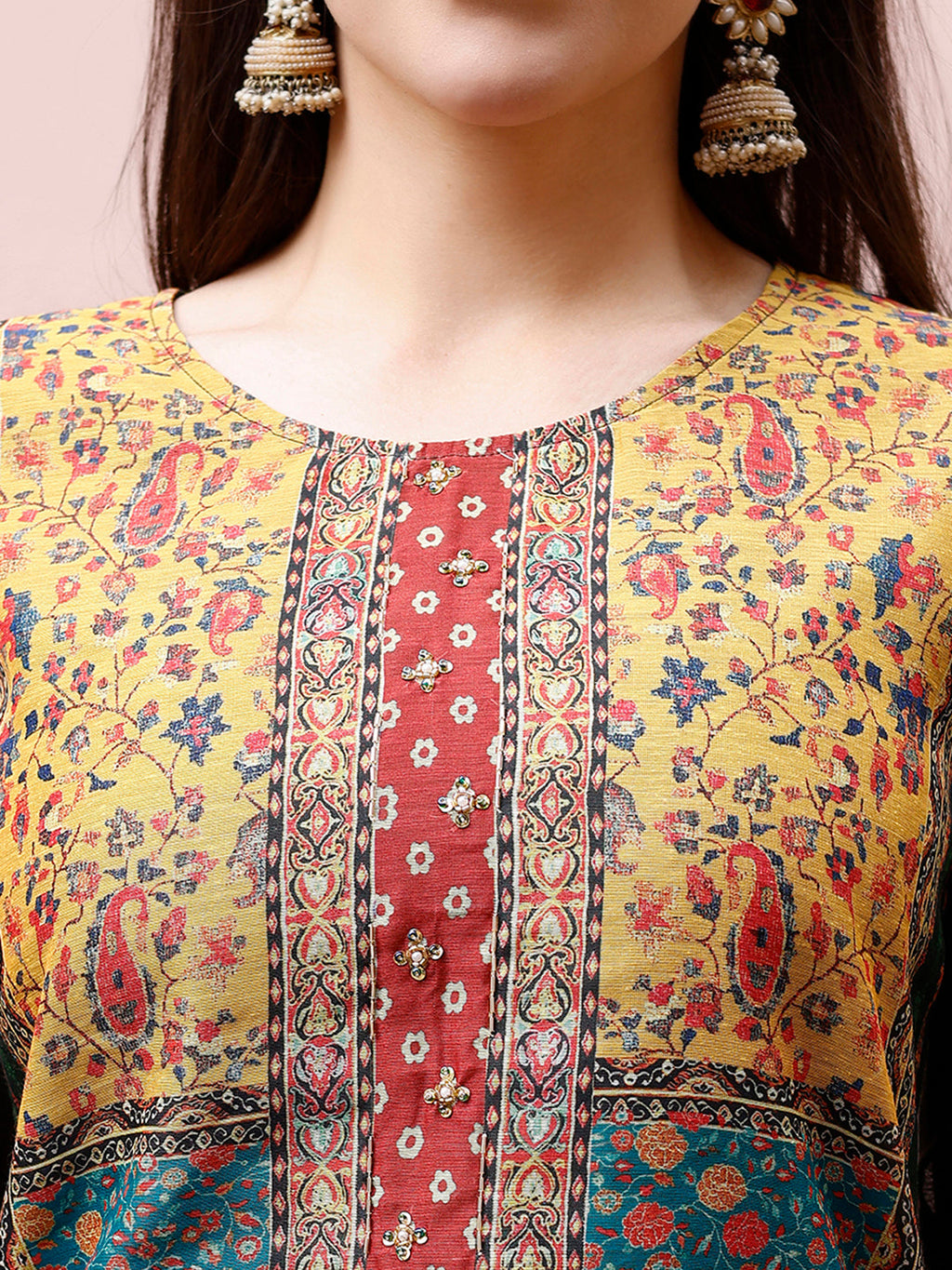 Printed Chanderi Kurta With Pant & Dupatta, Multicolor - Hiral Fashion | Grocsy