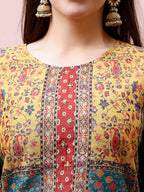 Printed Chanderi Kurta With Pant & Dupatta, Multicolor - Hiral Fashion | Grocsy