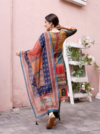 Printed Chanderi Kurta With Pant & Dupatta, Multicolor - Hiral Fashion | Grocsy