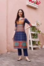 Printed Chanderi Kurta With Pant & Dupatta, Multicolor - Hiral Fashion | Grocsy