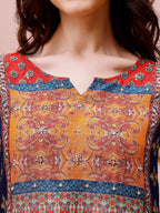 Printed Chanderi Kurta With Pant & Dupatta, Multicolor - Hiral Fashion | Grocsy