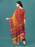 Printed & Hand Embroidered Kurta With Pant & Dupatta, Multicolor - Hiral Fashion | Grocsy