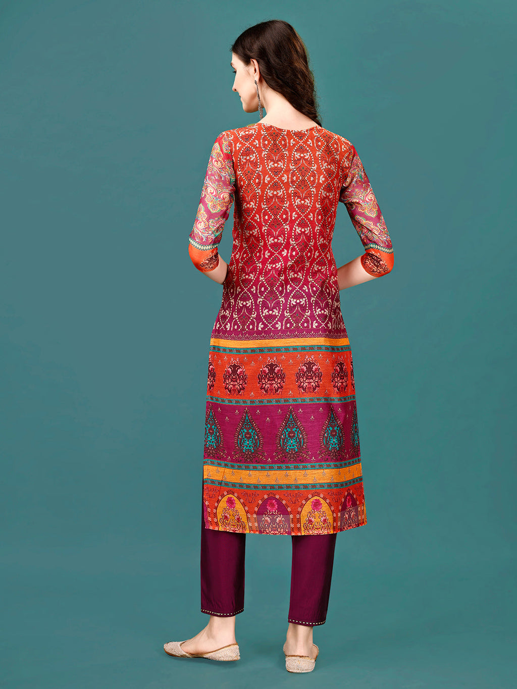 Printed & Hand Embroidered Kurta With Pant & Dupatta, Multicolor - Hiral Fashion | Grocsy
