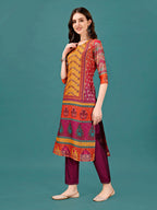 Printed & Hand Embroidered Kurta With Pant & Dupatta, Multicolor - Hiral Fashion | Grocsy