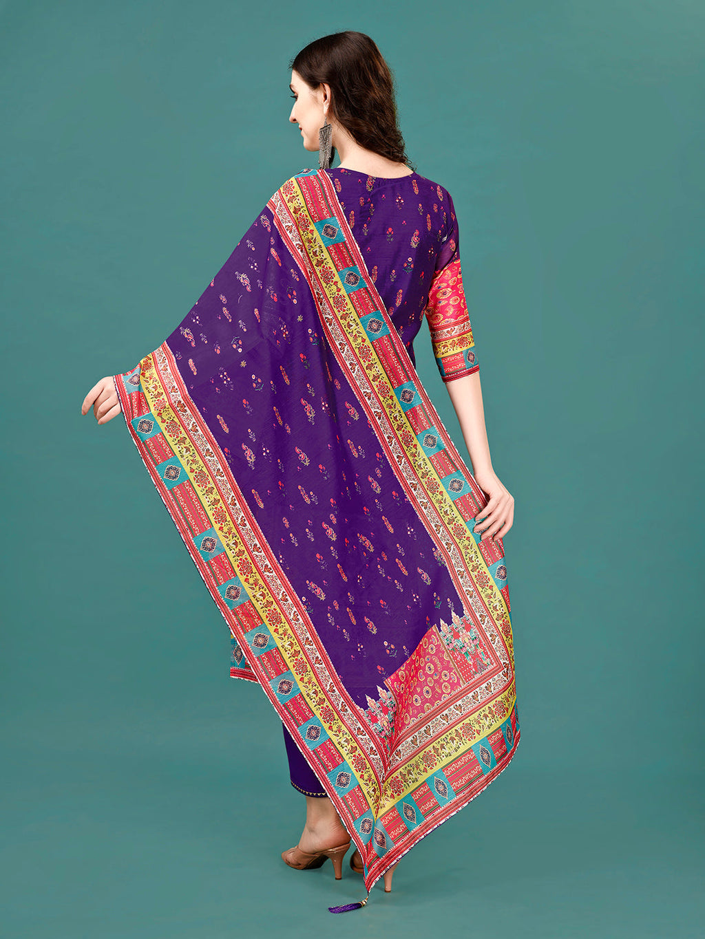 Printed & Hand Embroidered Kurta With Pant & Dupatta, Multicolor - Hiral Fashion | Grocsy