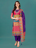 Printed & Hand Embroidered Kurta With Pant & Dupatta, Multicolor - Hiral Fashion | Grocsy