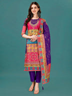 Printed & Hand Embroidered Kurta With Pant & Dupatta, Multicolor - Hiral Fashion | Grocsy