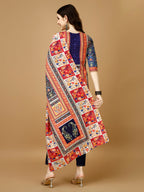 Hand Embroidered & Printed Kurta With Pant & Printed Dupatta, Multicolor - Hiral Fashion | Grocsy