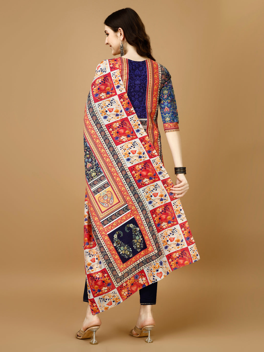 Hand Embroidered & Printed Kurta With Pant & Printed Dupatta, Multicolor - Hiral Fashion | Grocsy