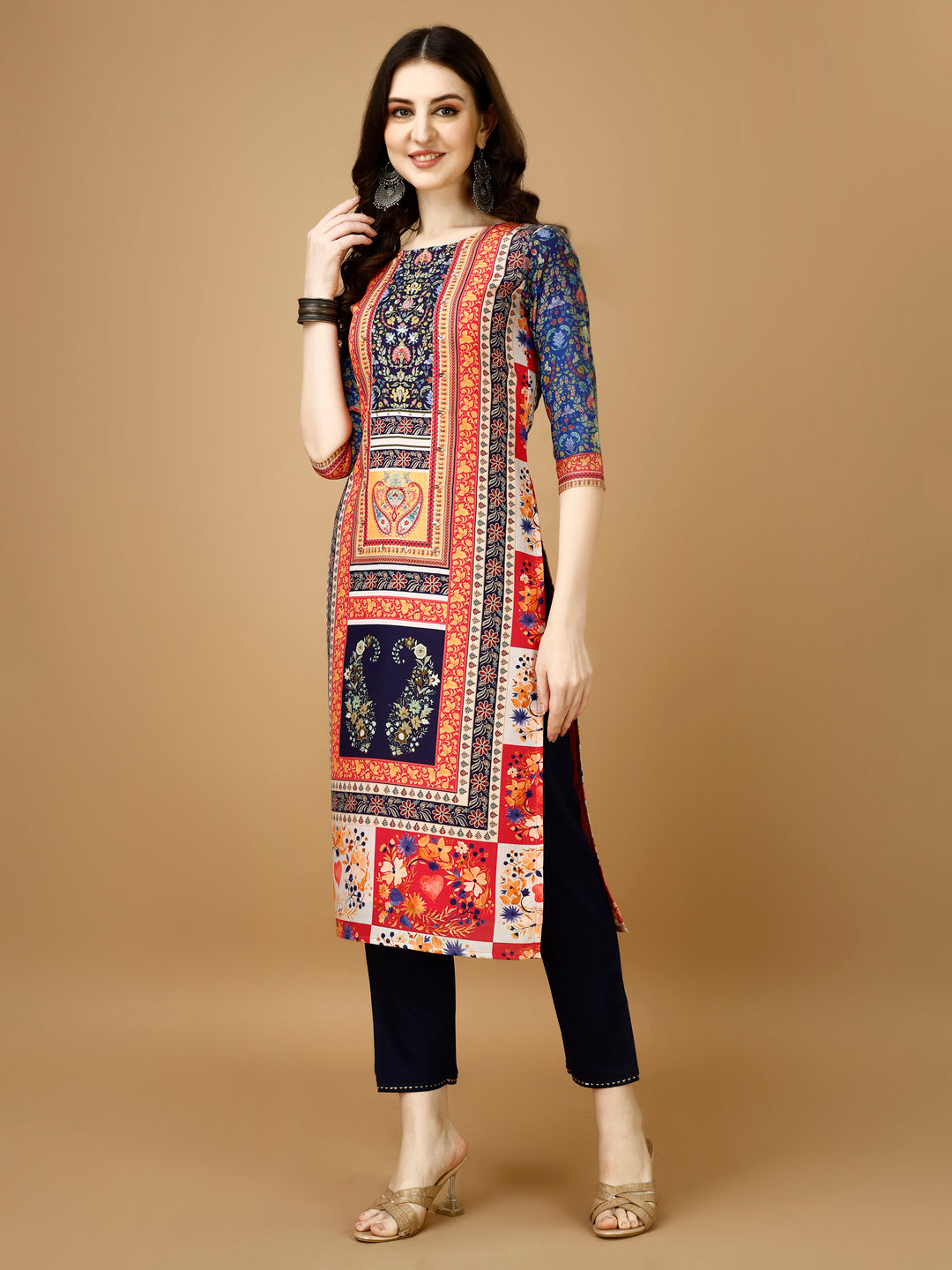 Hand Embroidered & Printed Kurta With Pant & Printed Dupatta, Multicolor - Hiral Fashion | Grocsy