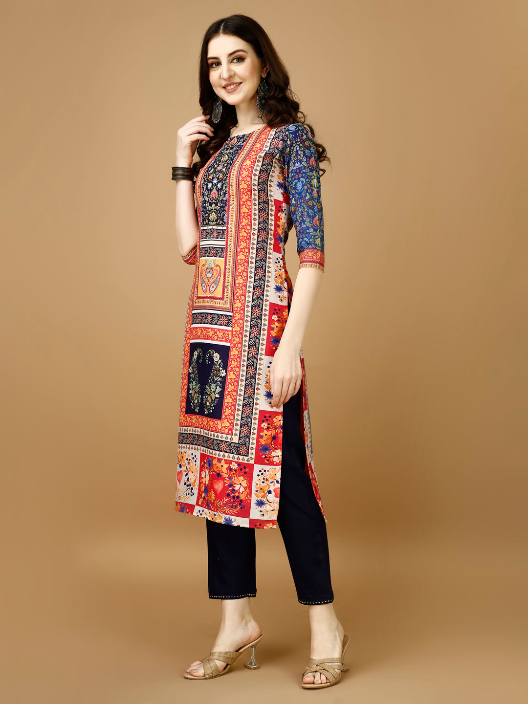 Hand Embroidered & Printed Kurta With Pant & Printed Dupatta, Multicolor - Hiral Fashion | Grocsy