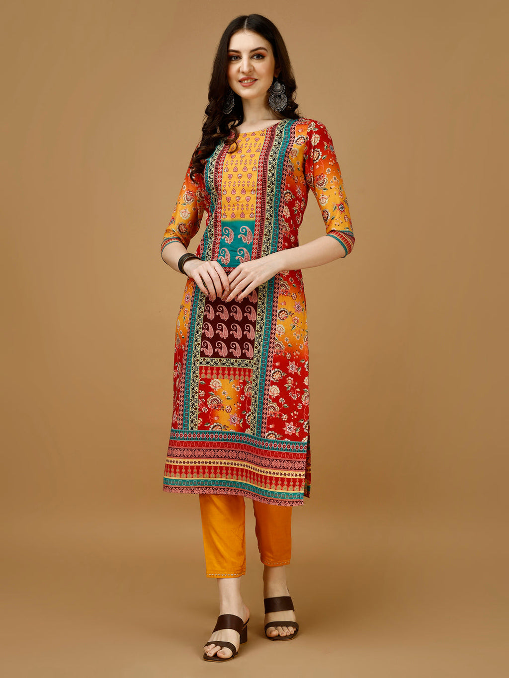 Hand Embroidered & Printed Kurta With Pant & Printed Dupatta, Multicolor - Hiral Fashion | Grocsy