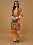 Hand Embroidered & Printed Kurta With Pant & Printed Dupatta, Multicolor - Hiral Fashion | Grocsy