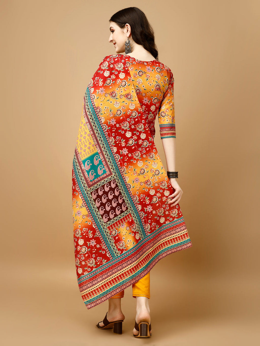 Hand Embroidered & Printed Kurta With Pant & Printed Dupatta, Multicolor - Hiral Fashion | Grocsy