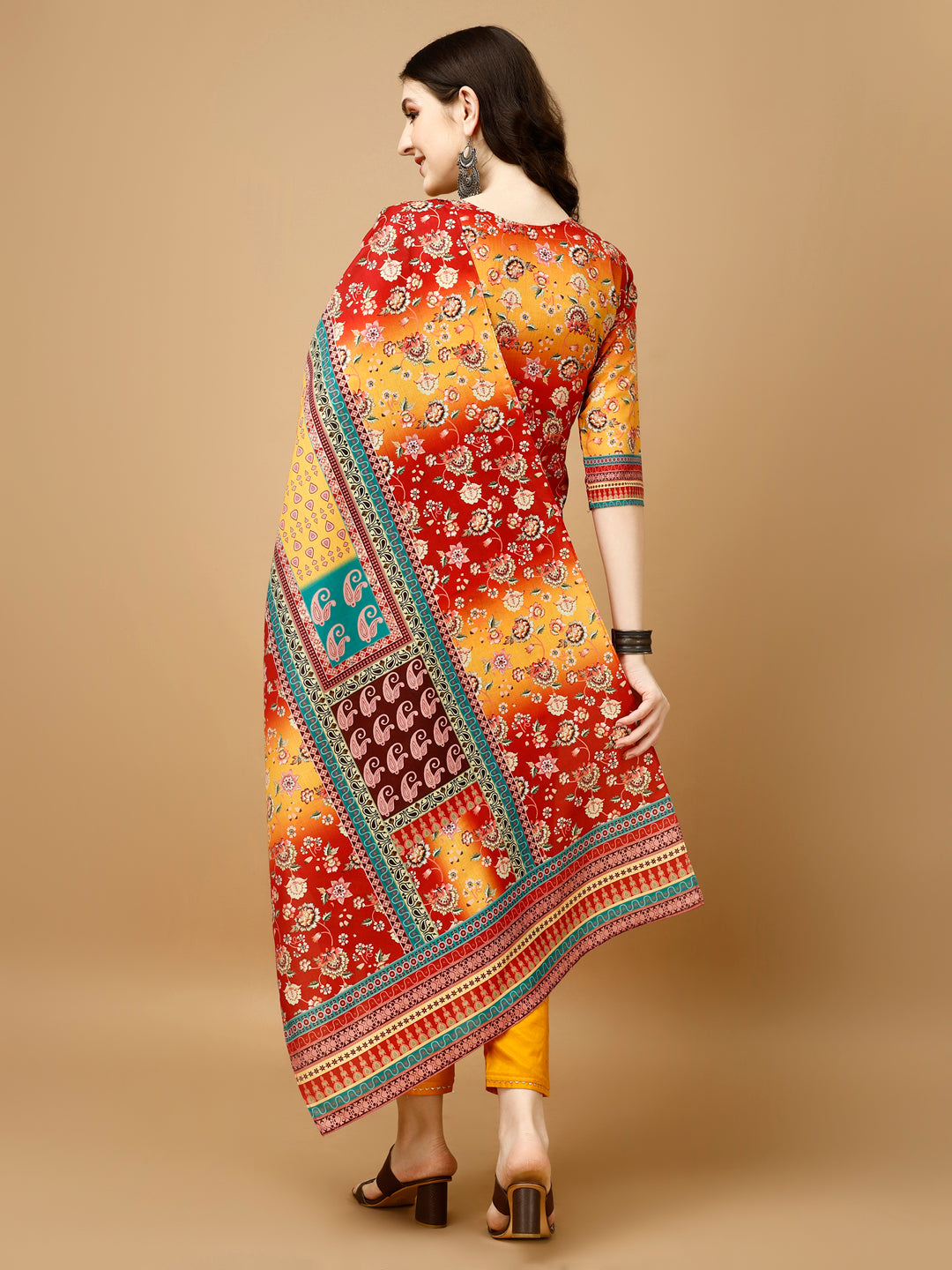 Hand Embroidered & Printed Kurta With Pant & Printed Dupatta, Multicolor - Hiral Fashion | Grocsy