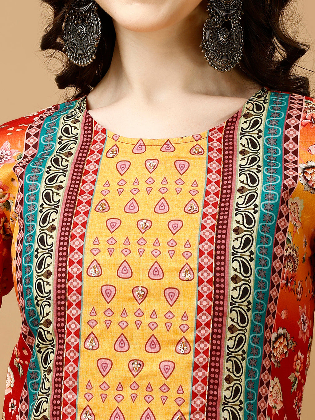 Hand Embroidered & Printed Kurta With Pant & Printed Dupatta, Multicolor - Hiral Fashion | Grocsy