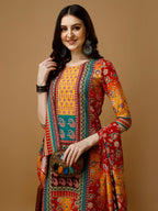 Hand Embroidered & Printed Kurta With Pant & Printed Dupatta, Multicolor - Hiral Fashion | Grocsy