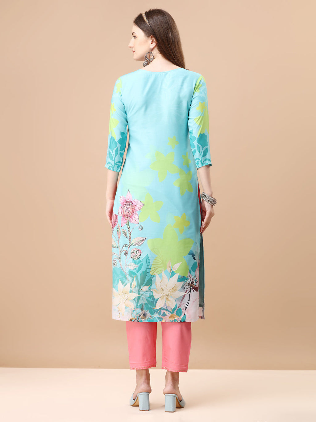 Hand Embroidered Floral Printed Kurta With Pant & Dupatta, Multicolor - Hiral Fashion | Grocsy