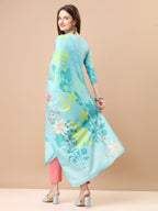 Hand Embroidered Floral Printed Kurta With Pant & Dupatta, Multicolor - Hiral Fashion | Grocsy