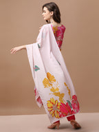Hand Embroidered Floral Printed Muslin Kurta Pant & Dupatta, Multicolor - Hiral Fashion | Grocsy