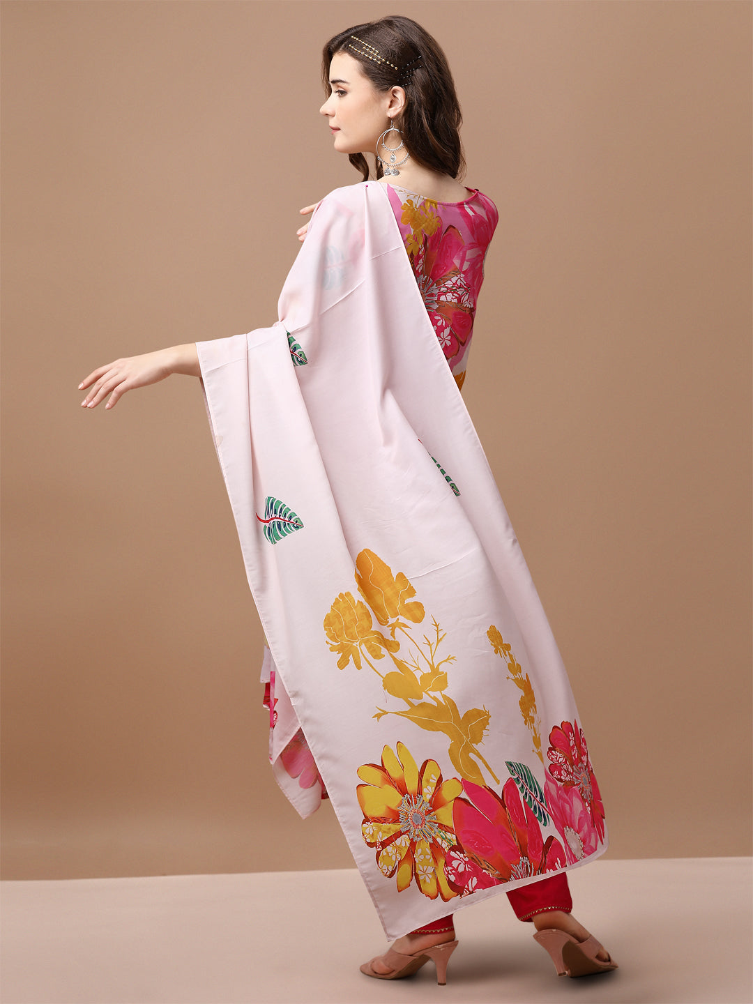 Hand Embroidered Floral Printed Muslin Kurta Pant & Dupatta, Multicolor - Hiral Fashion | Grocsy